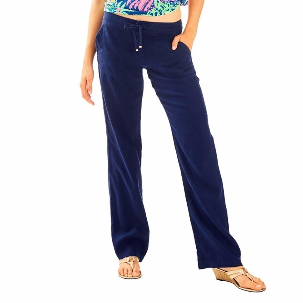 Lilly Pulitzer Linen Galley Pant True Blue Navy